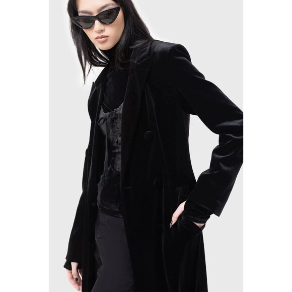 Killstar Womens Shadowborne Coat Sz XL Black Velvet Maxi Full Length Goth NWT - Picture 5 of 13